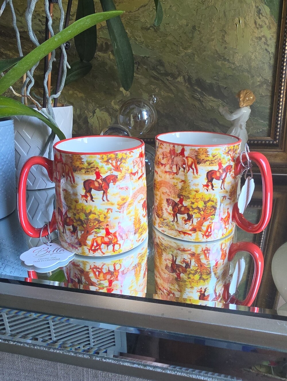 Equestrian British Countryside fox hunt Scene Ceramic Coffee Mug Cup Horse Hound